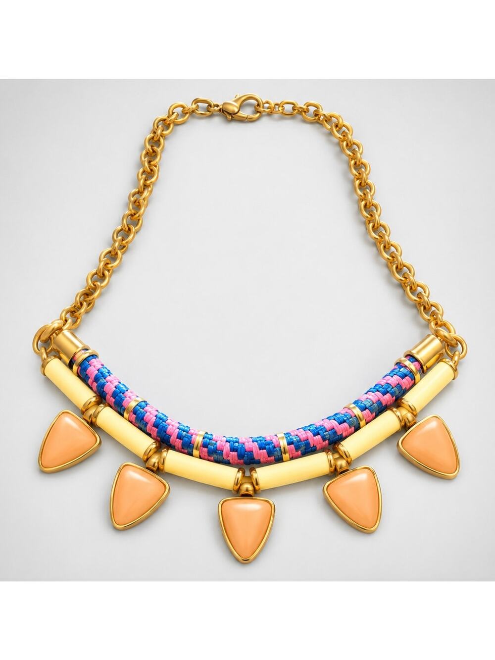 J Crew Enameled Lucite Pink Blue Cream‎ Bib Necklace Gold-tone rd03-19